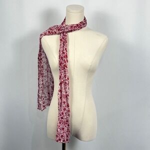 Womens Floral Print Scarf Lightweight Crinkle Texture Pink Red